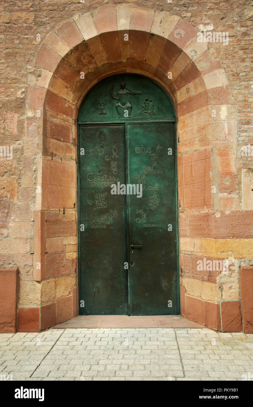 Door of The Imperial Cathedral Basilica of the Assumption and St Stephen Dom zu Unserer lieben Frau or Speyer cathedral for travelers people visit at  Stock Photo