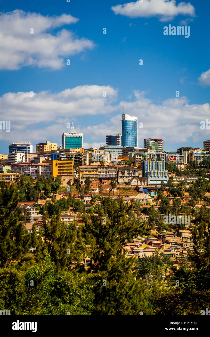 The downtown Kigali skyline on a sunny summer day with blue skies. Stock Photo