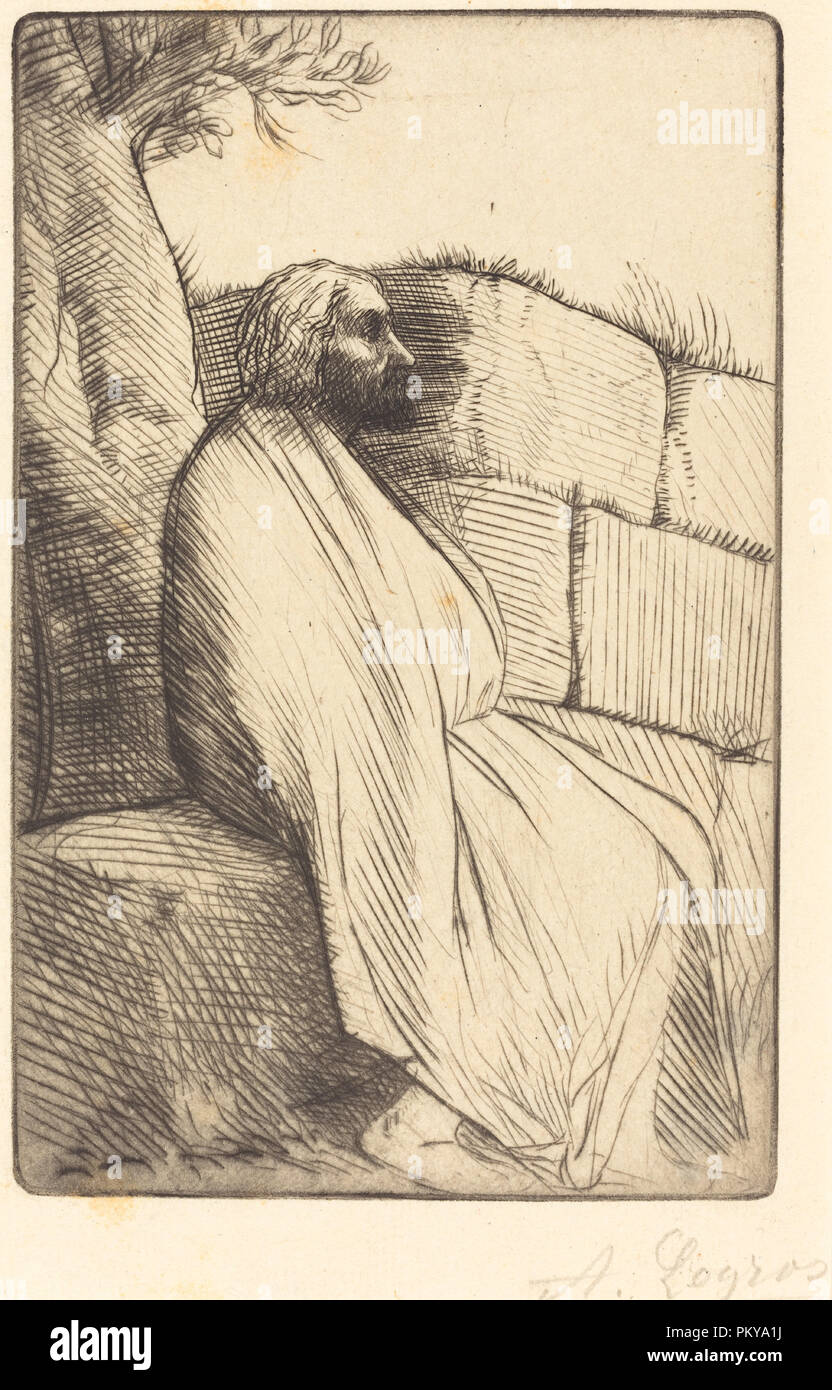 Philosopher (Le philosophe). Medium: drypoint and etching?. Museum: National Gallery of Art, Washington DC. Author: Alphonse Legros. Stock Photo