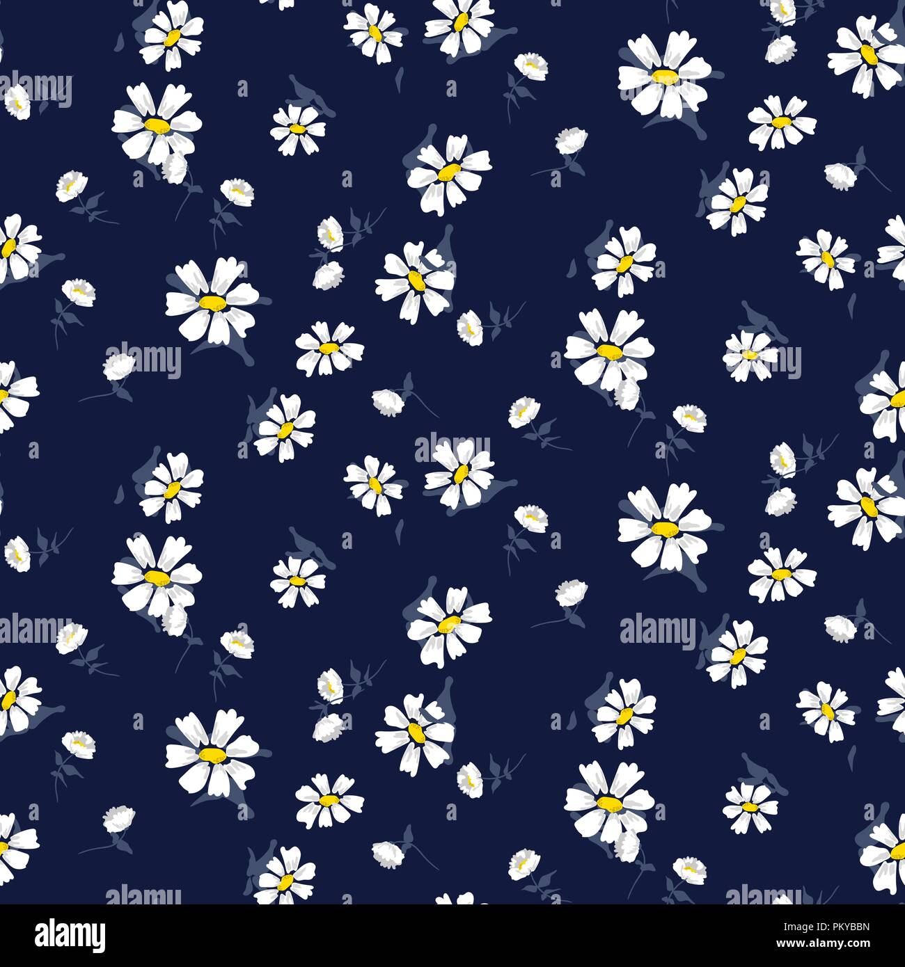 White chamomile flowers seamless vector blue pattern. Stock Vector