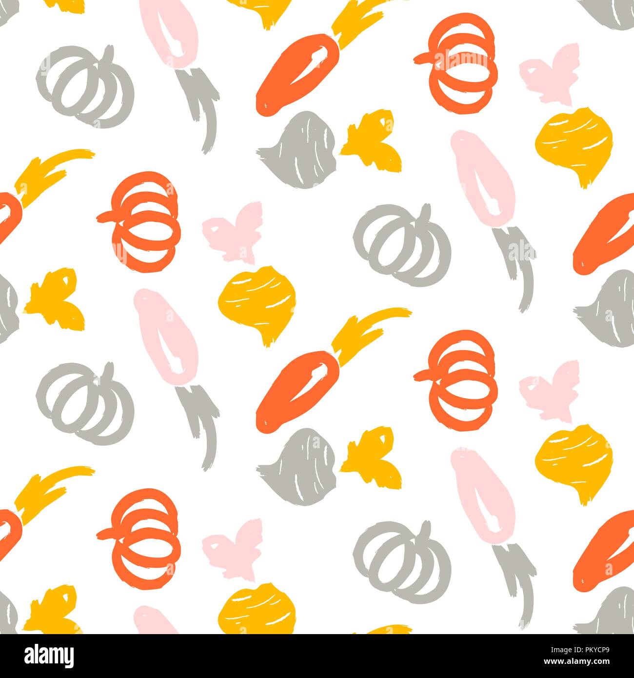 Vegetable seamless vector pattern hand drawn sketch style. Stock Vector