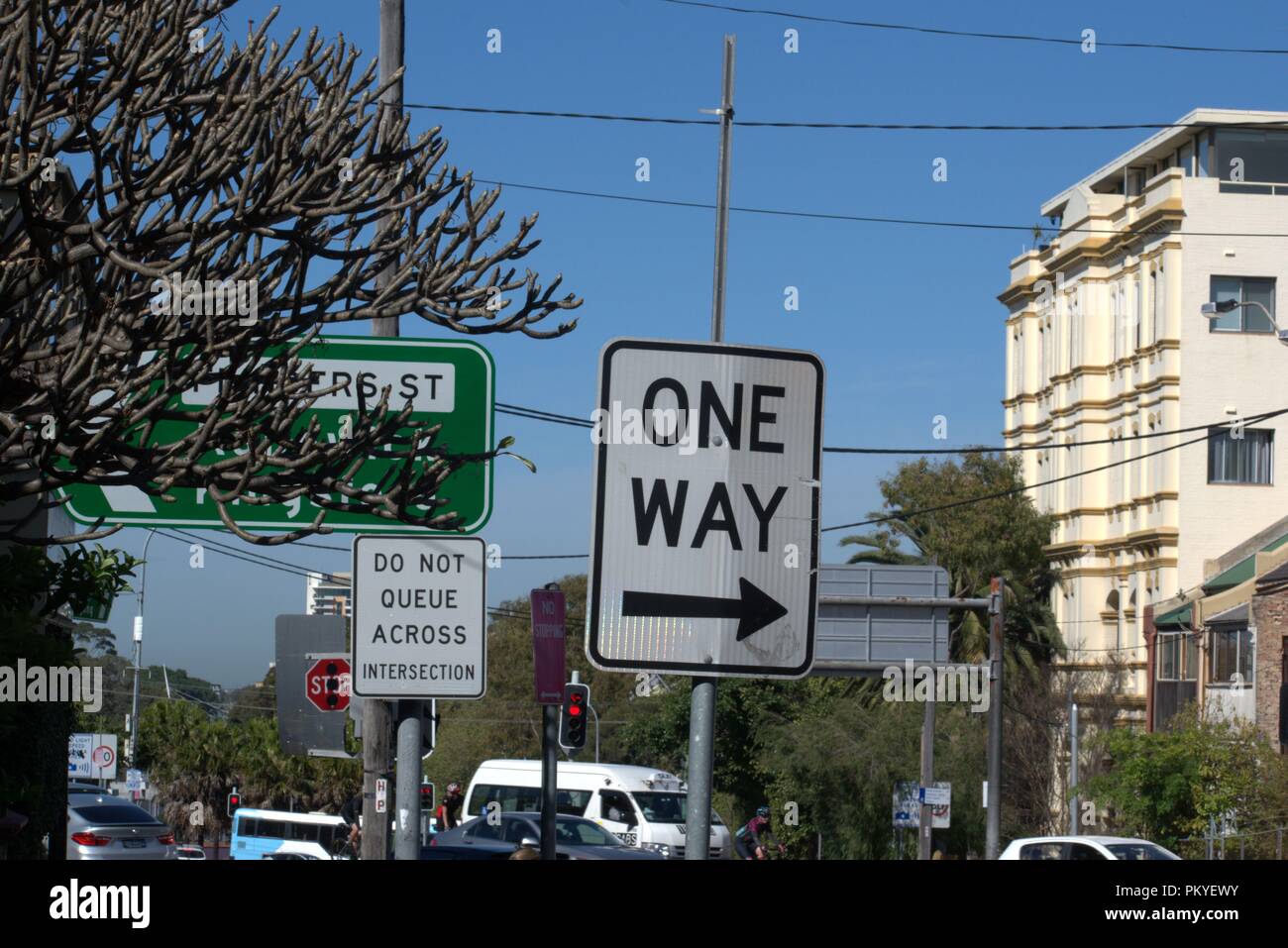 Australian Road Signs & Pedestrians Stock Photo