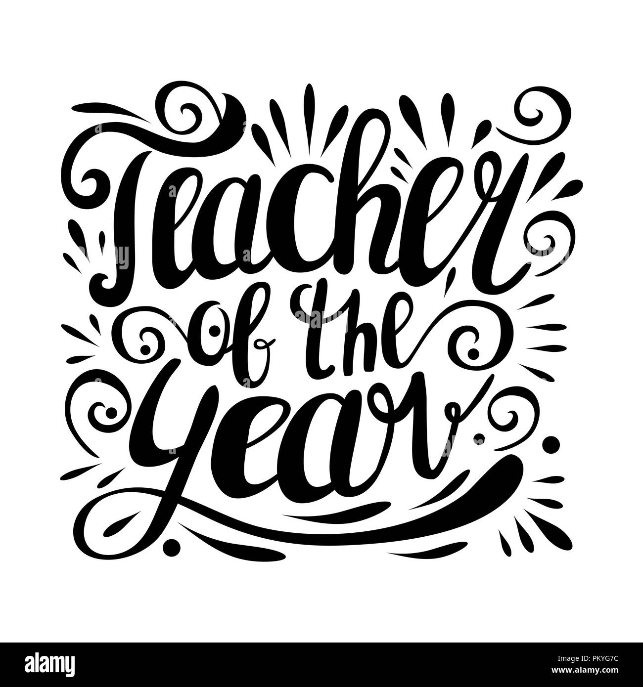 Teacher of the year. Hand lettering design poster Stock Vector Image