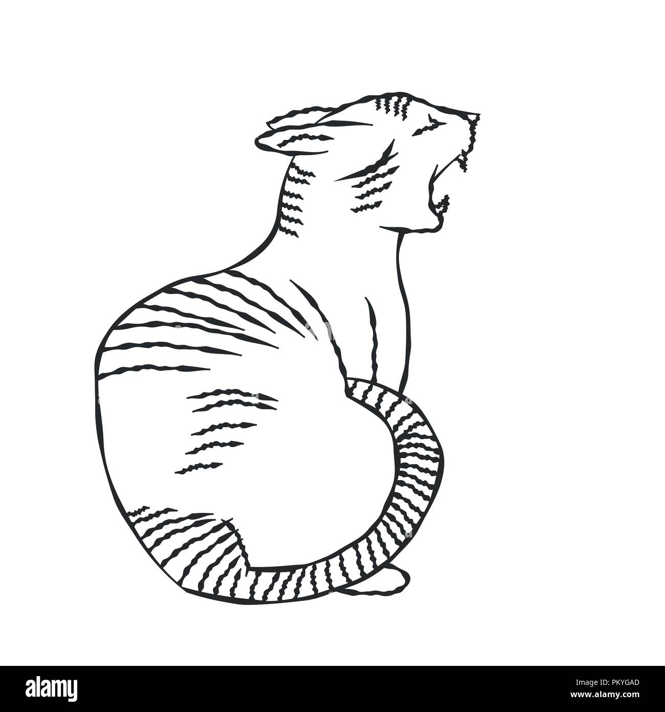 Hand drawn of a Cat isolated on white Background - Vector Illustration ...