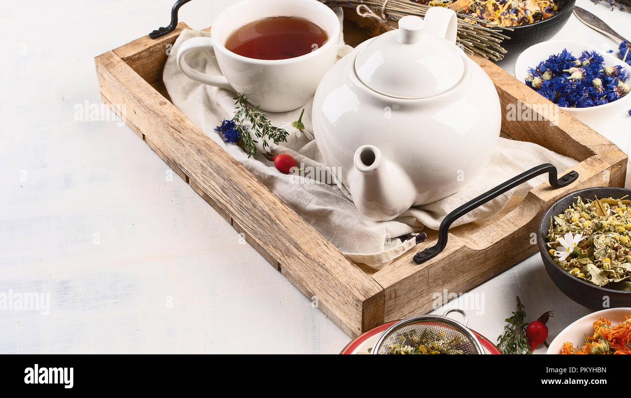 Different type of tea with copy space Stock Photo