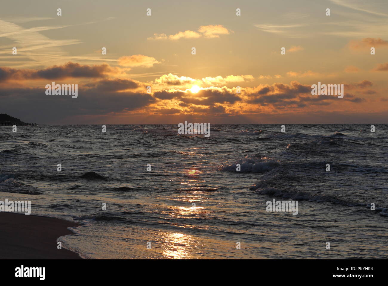Sunset over the Baltic sea in September, end of summer season Stock Photo