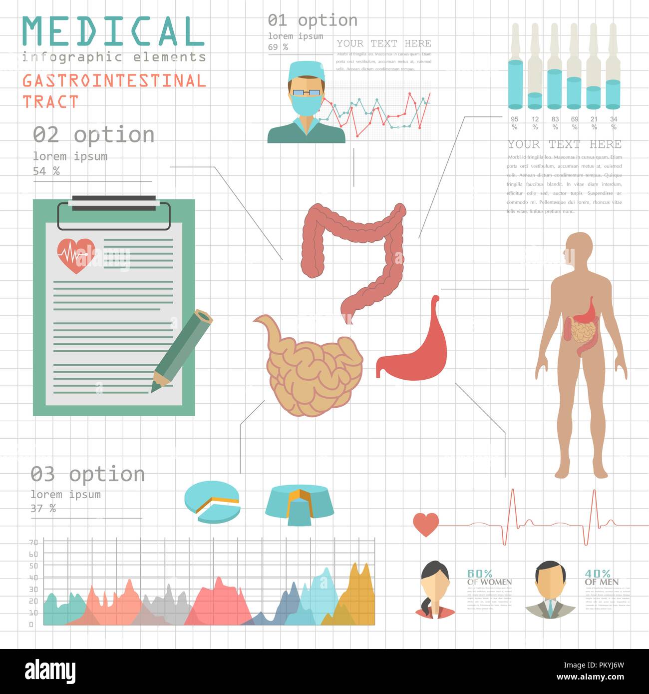 Medical and healthcare infographic, gastrointestinal tract infographics. Vector illustration Stock Vector