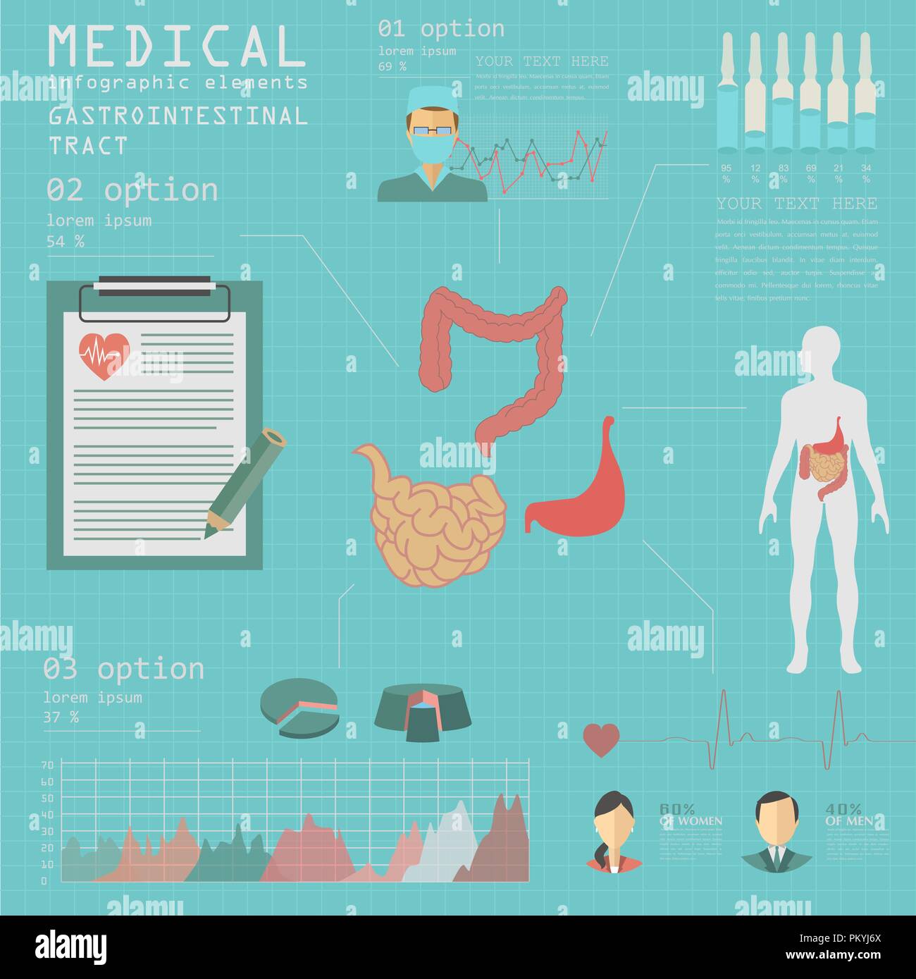 Medical and healthcare infographic, gastrointestinal tract infographics. Vector illustration Stock Vector