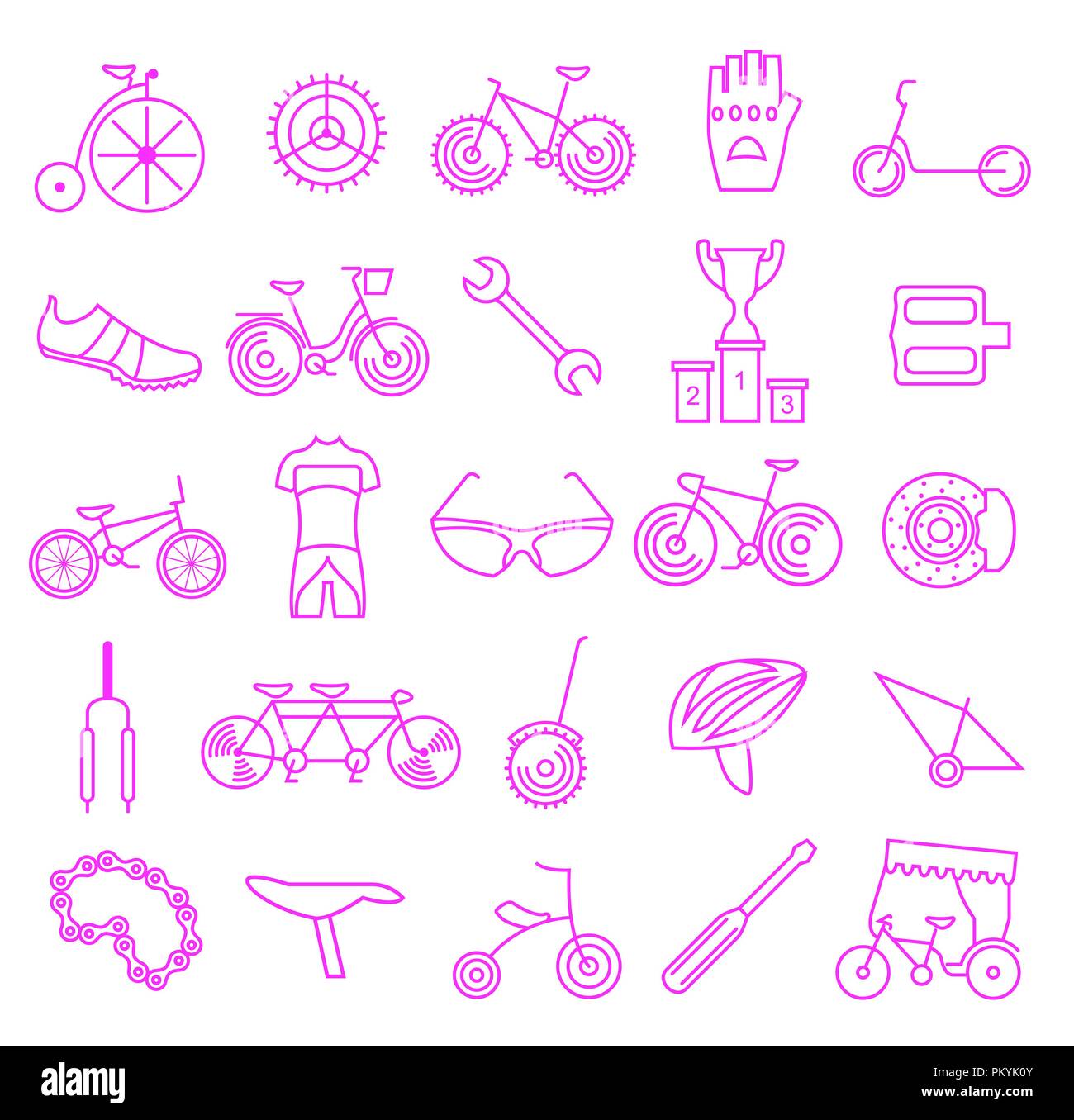 Bicycle icon set. Bike types. Vector illustration linear thin design ...