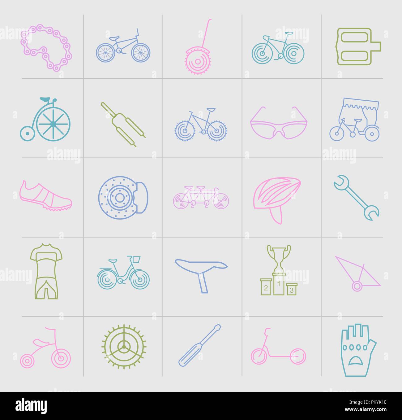 Bicycle icon set. Bike types. Vector illustration linear thin design ...