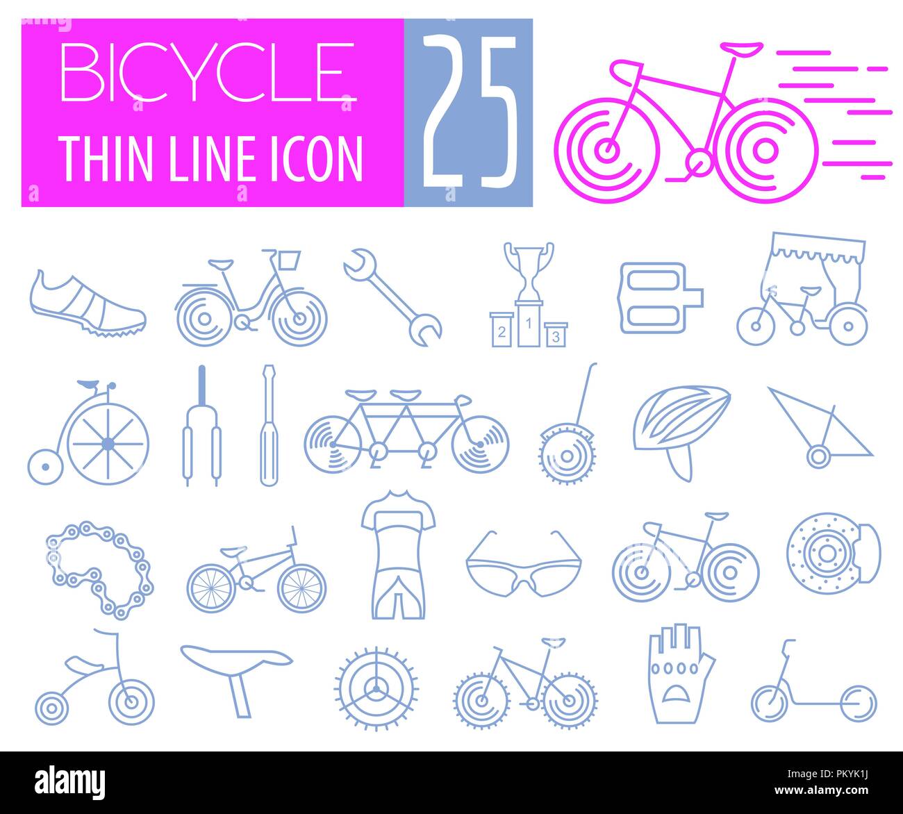 Bicycle icon set. Bike types. Vector illustration linear thin design ...
