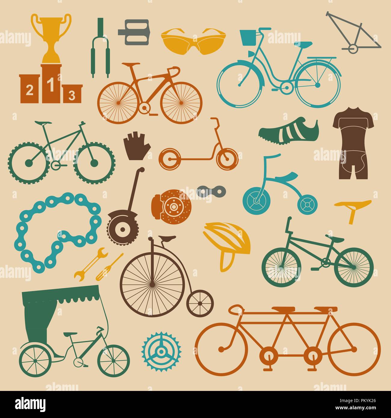 Bicycle icon set. Bike types. Vector illustration flat design Stock ...