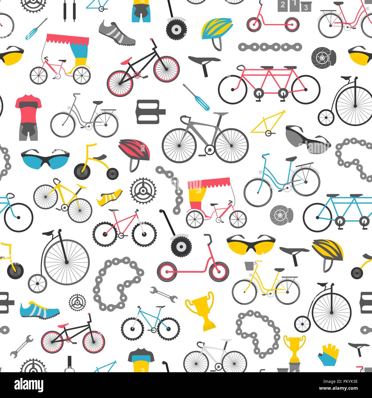 Bicycle seamless pattern. Colour flat design. Vector illustration Stock Vector