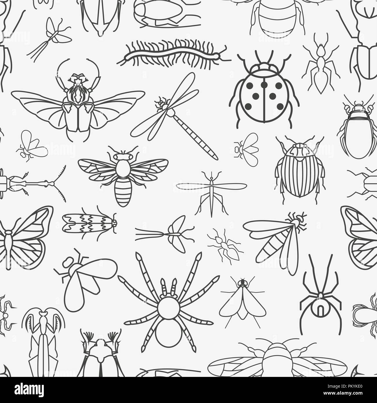 Insects seamless pattern. 24 pieces in set.  Vector illustration Stock Vector