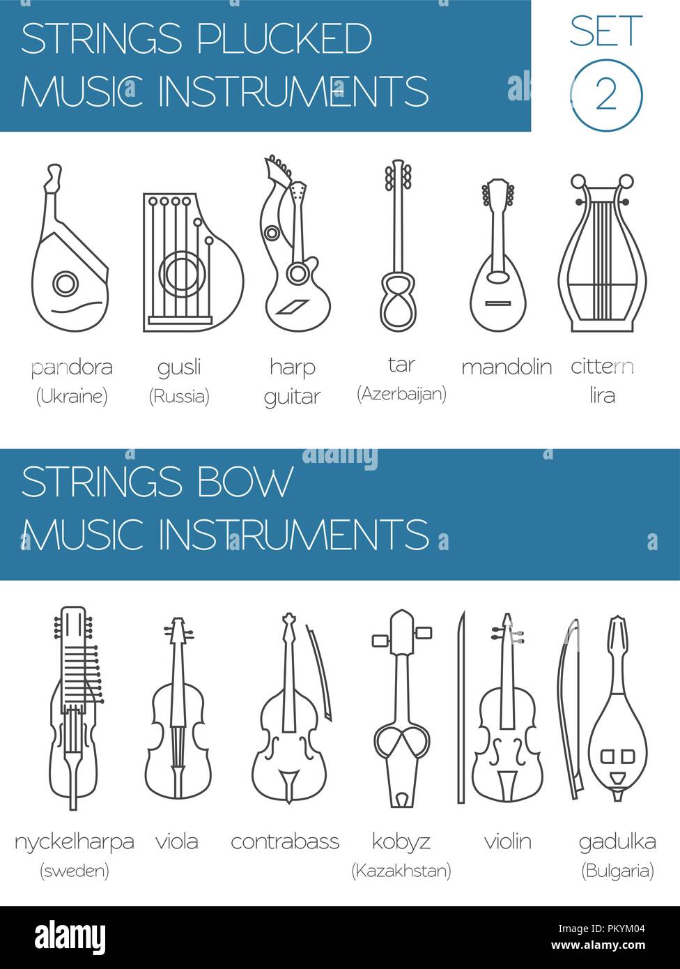 Musical instruments graphic template. Strings plucked and bow. Vector  illustration Stock Vector Image & Art - Alamy