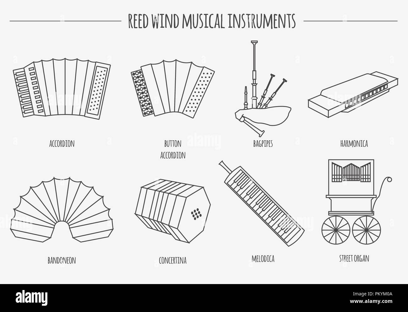 Musical instruments graphic template. Reed wind. Vector illustration Stock Vector