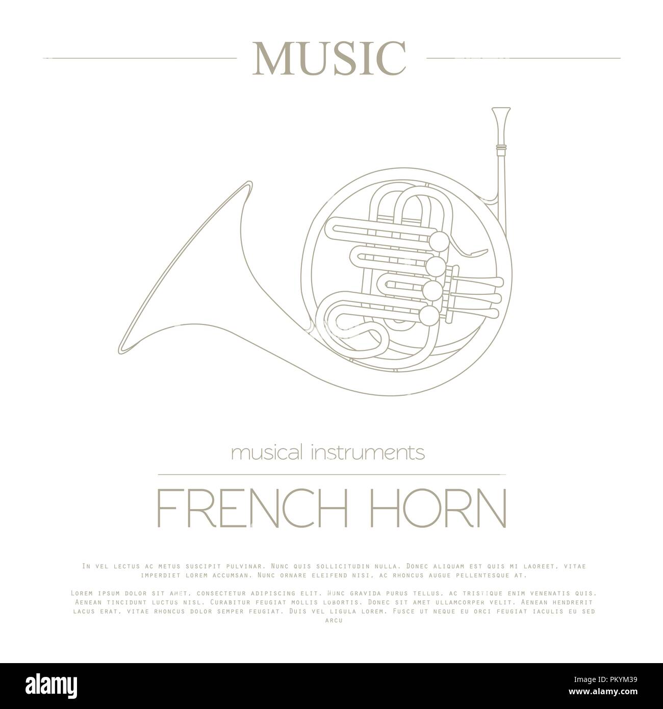 Musical instruments graphic template. French horn. Vector illustration Stock Vector