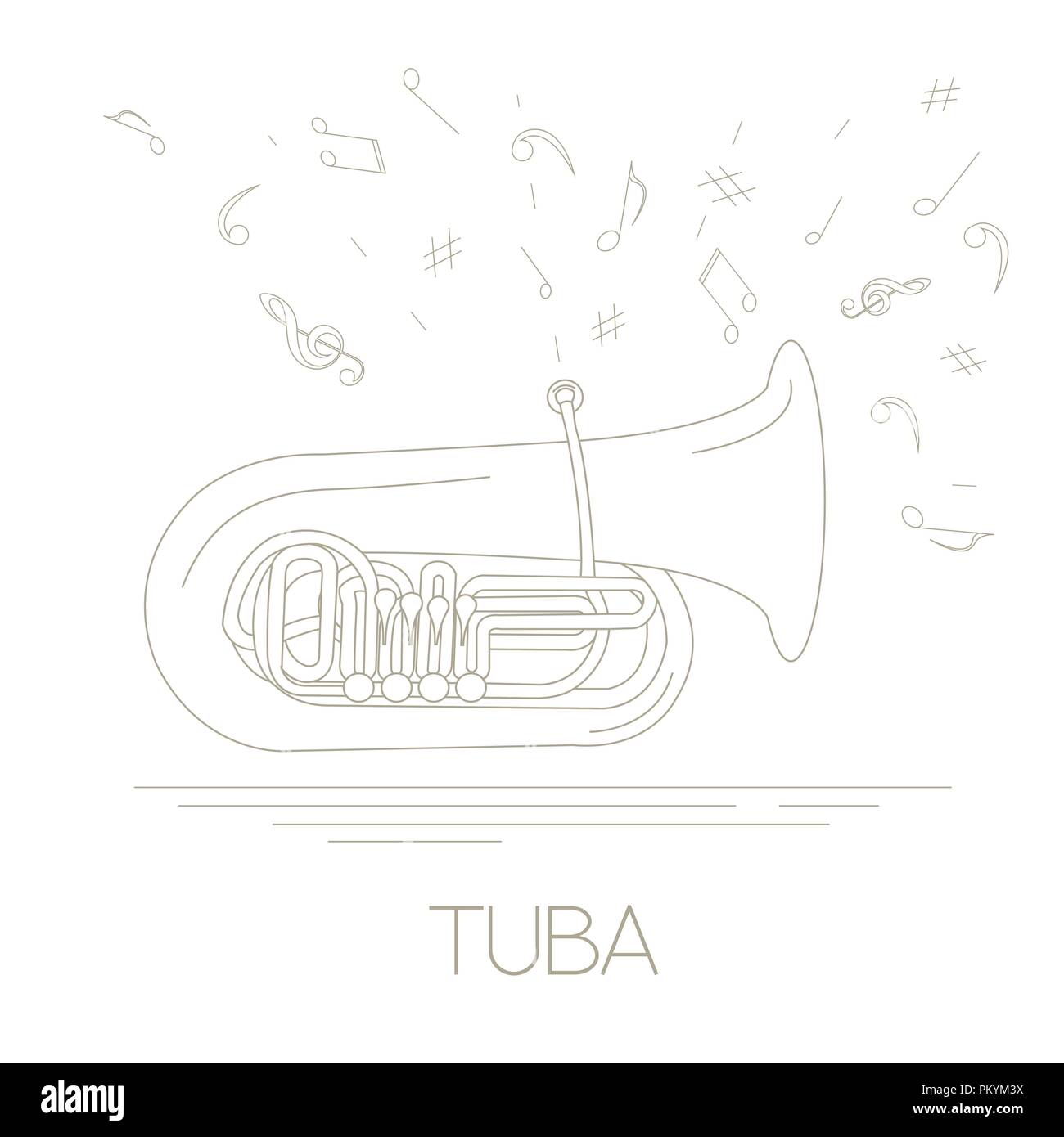 Musical instruments graphic template. Tuba. Vector illustration Stock