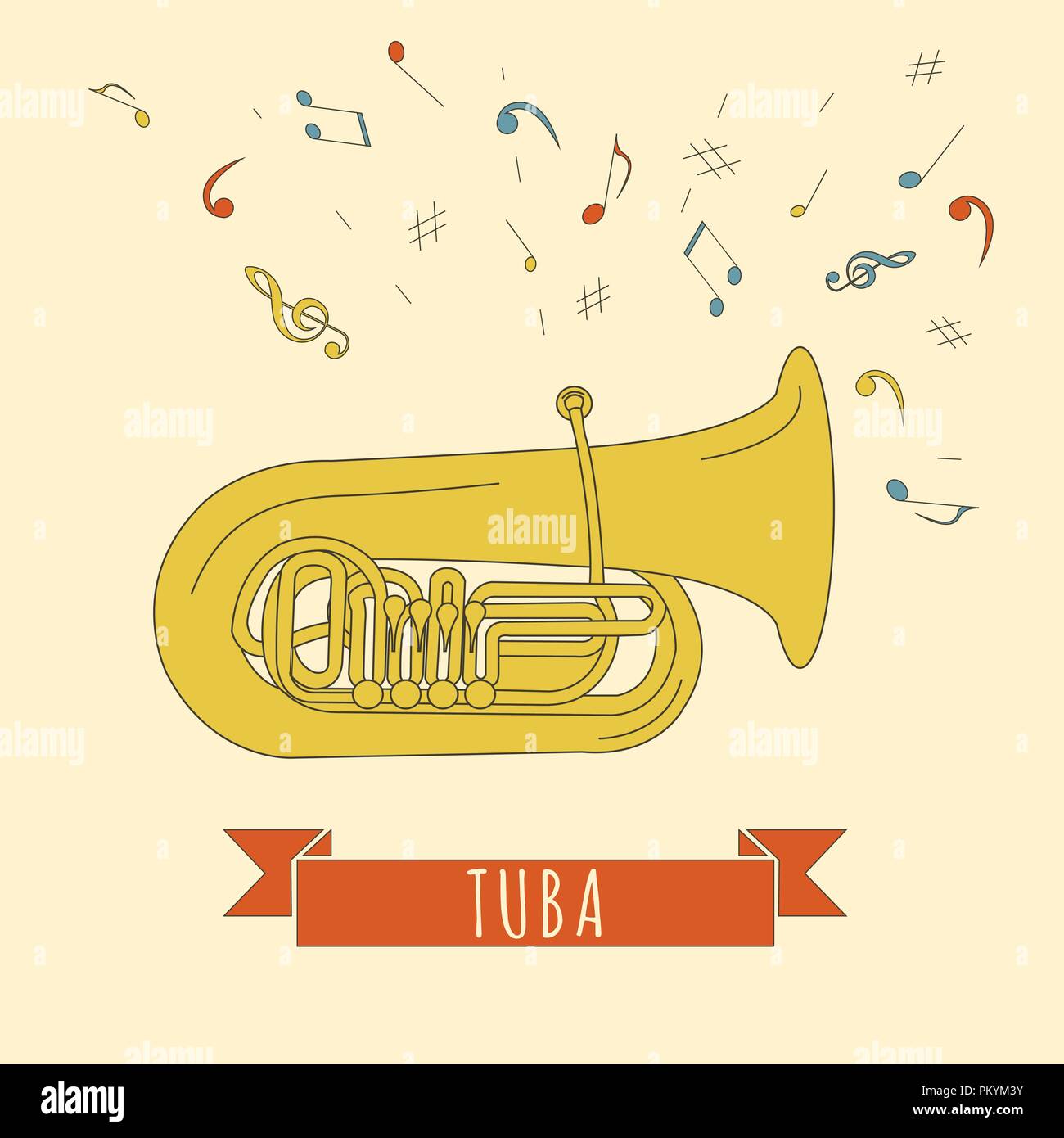 Musical instruments graphic template. Tuba. Vector illustration Stock