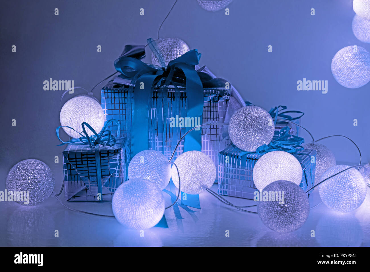 Christmas decorations. Round electric Christmas lights with some decor