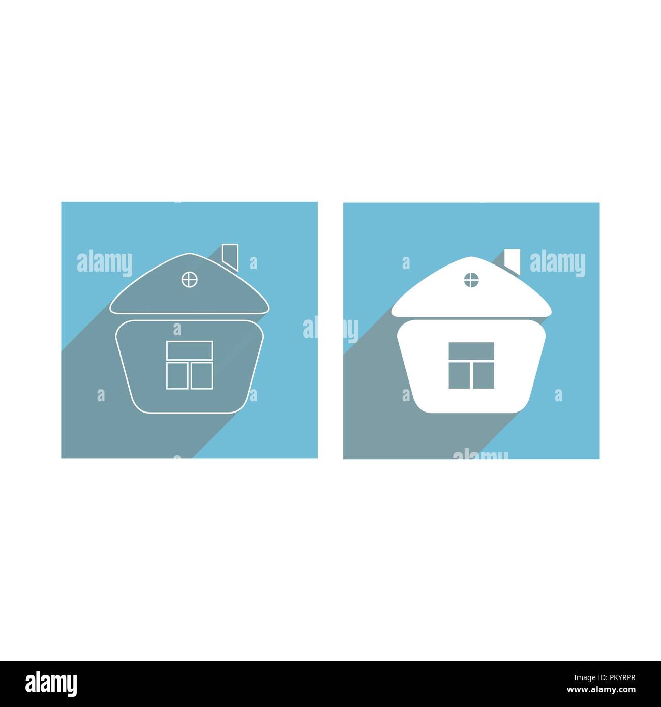 Flat icons of silhouette and contour houses with a window for websites and applications, long shadow Stock Vector