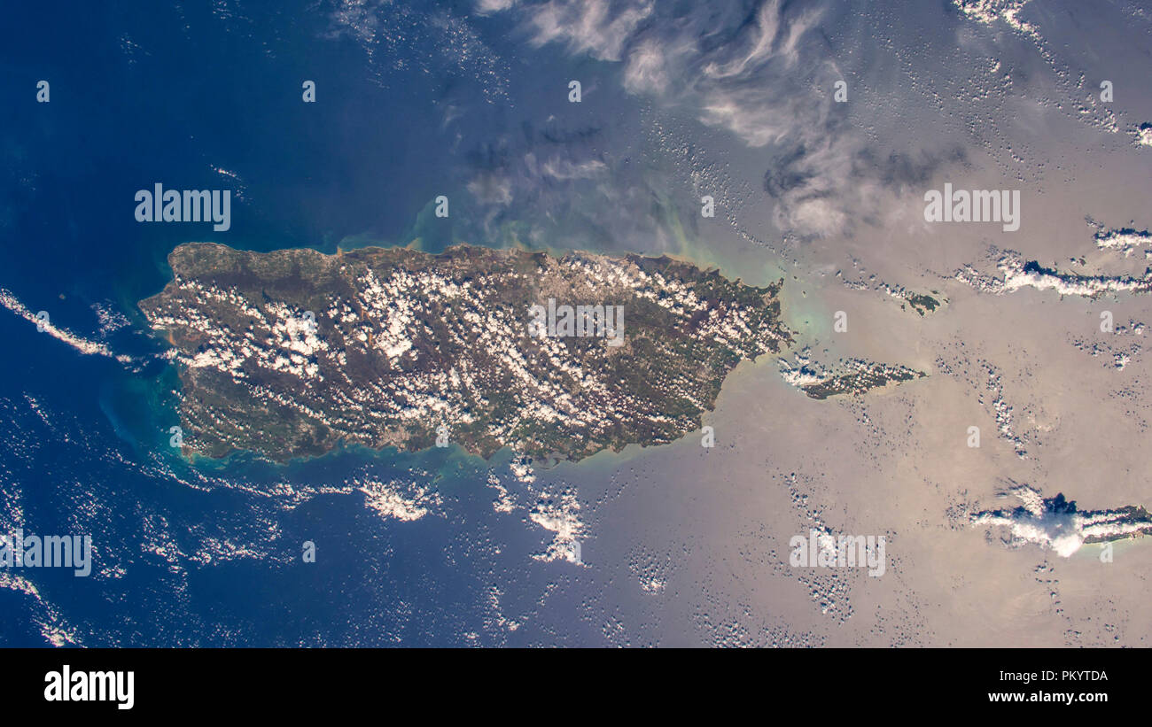 High altitude view of the entire island of Puerto Rico Stock Photo