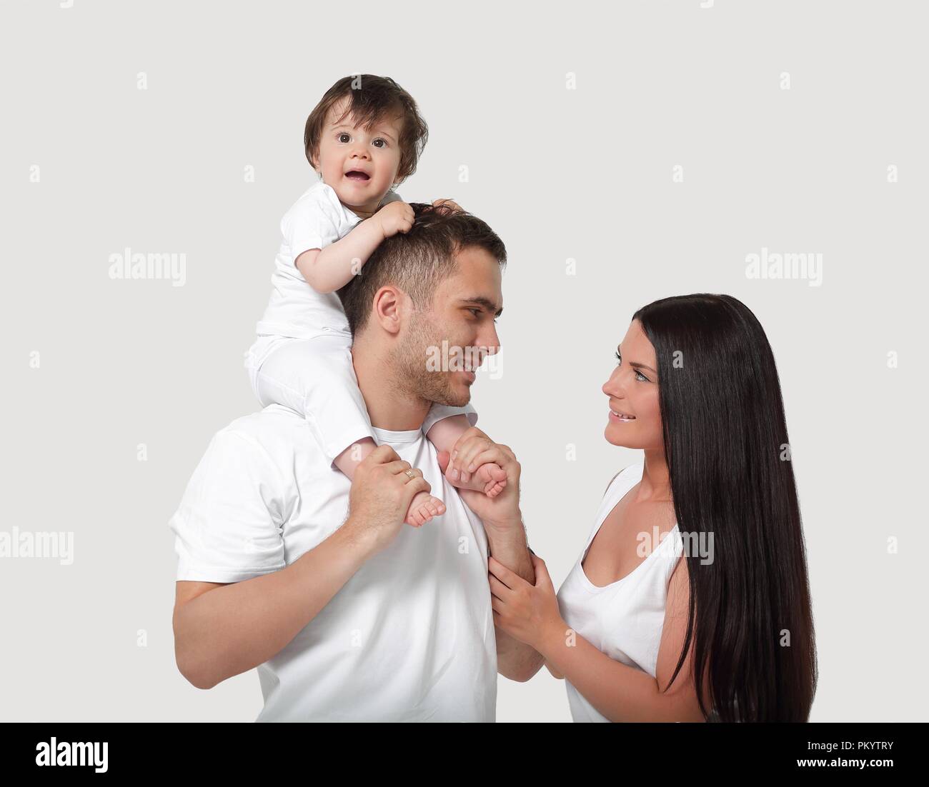 A happy family on white background Stock Photo - Alamy