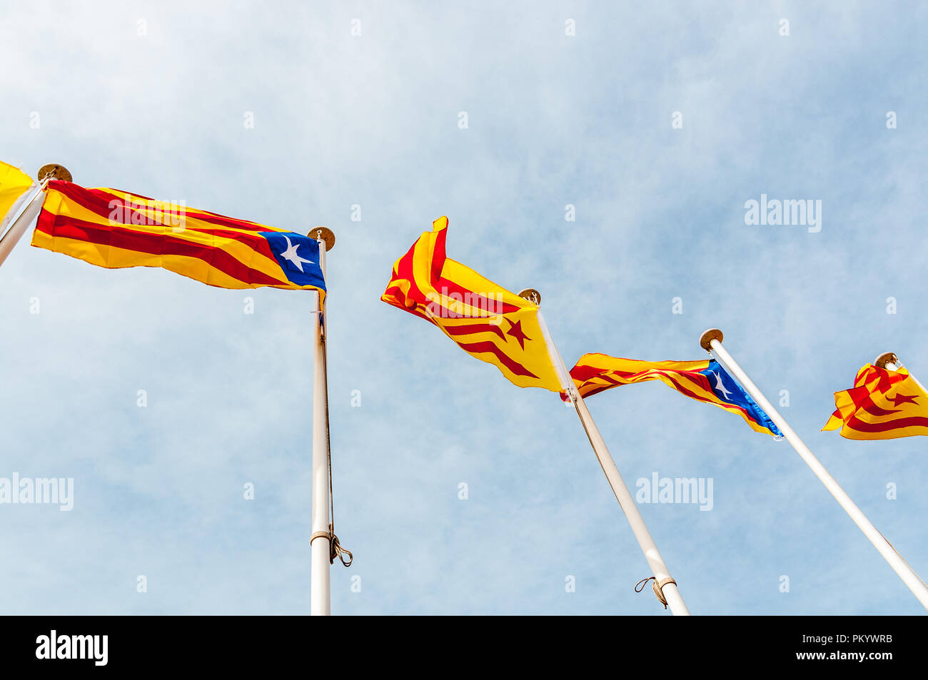 catalunya independence flag, estelada, mast with flag, Barcelona, catalonia Stock Photo