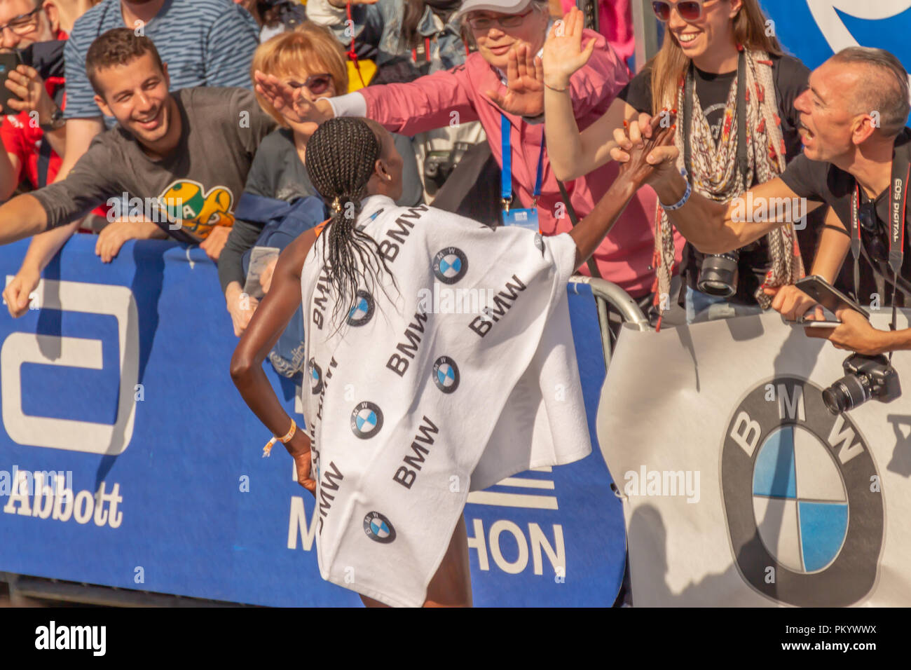 Berlin, Germany, 16.09.2018: BMW Berlin-Marathon 2018. First place women Gladys Cherono, Kenya. Marathon winner Stock Photo