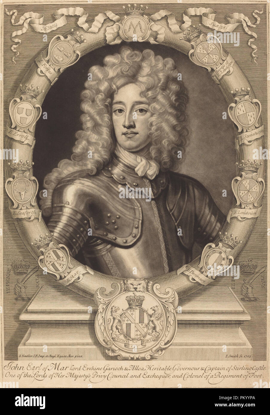 John, Earl of Mar, Lord Erskine. Dated: 1703. Dimensions: plate: 44.9 x 30.9 cm (17 11/16 x 12 3/16 in.)  sheet: 49.9 x 33.2 cm (19 5/8 x 13 1/16 in.). Medium: mezzotint with engraving on laid paper. Museum: National Gallery of Art, Washington DC. Author: John Smith after Sir Godfrey Kneller. Stock Photo