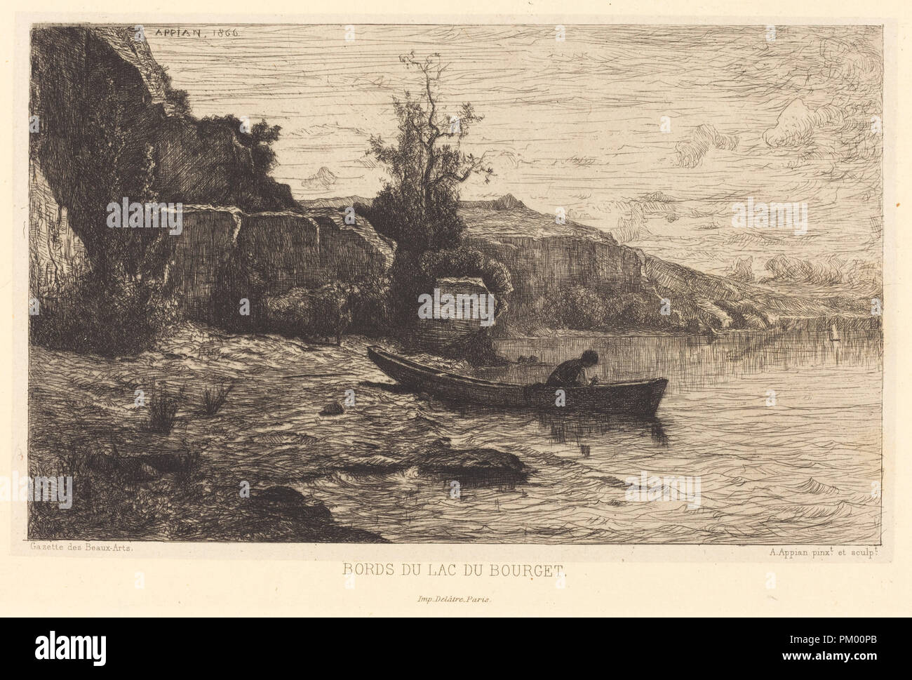 Bords du lac du Bourget. Dated: 1866. Medium: etching. Museum: National Gallery of Art, Washington DC. Author: Adolphe Appian. Stock Photo