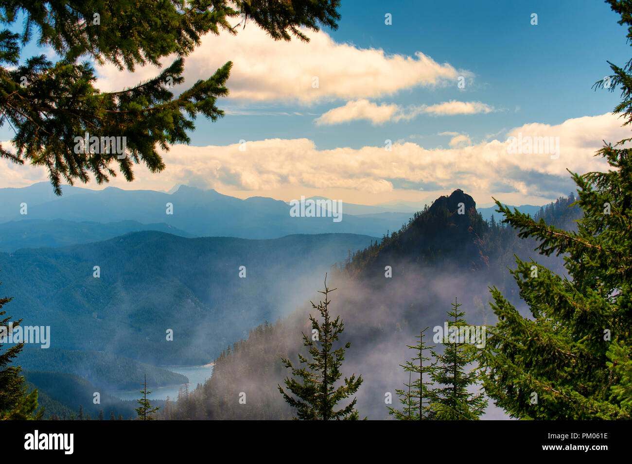Landscape view of the Detroit Lake area while hiking in the Oregon Cascade Mountain Range. Stock Photo