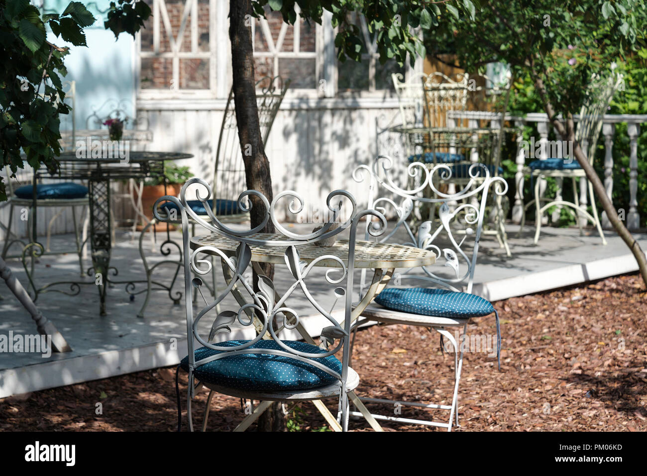 Classic Furniture Metal Table Chairs In The Summer Park In Good