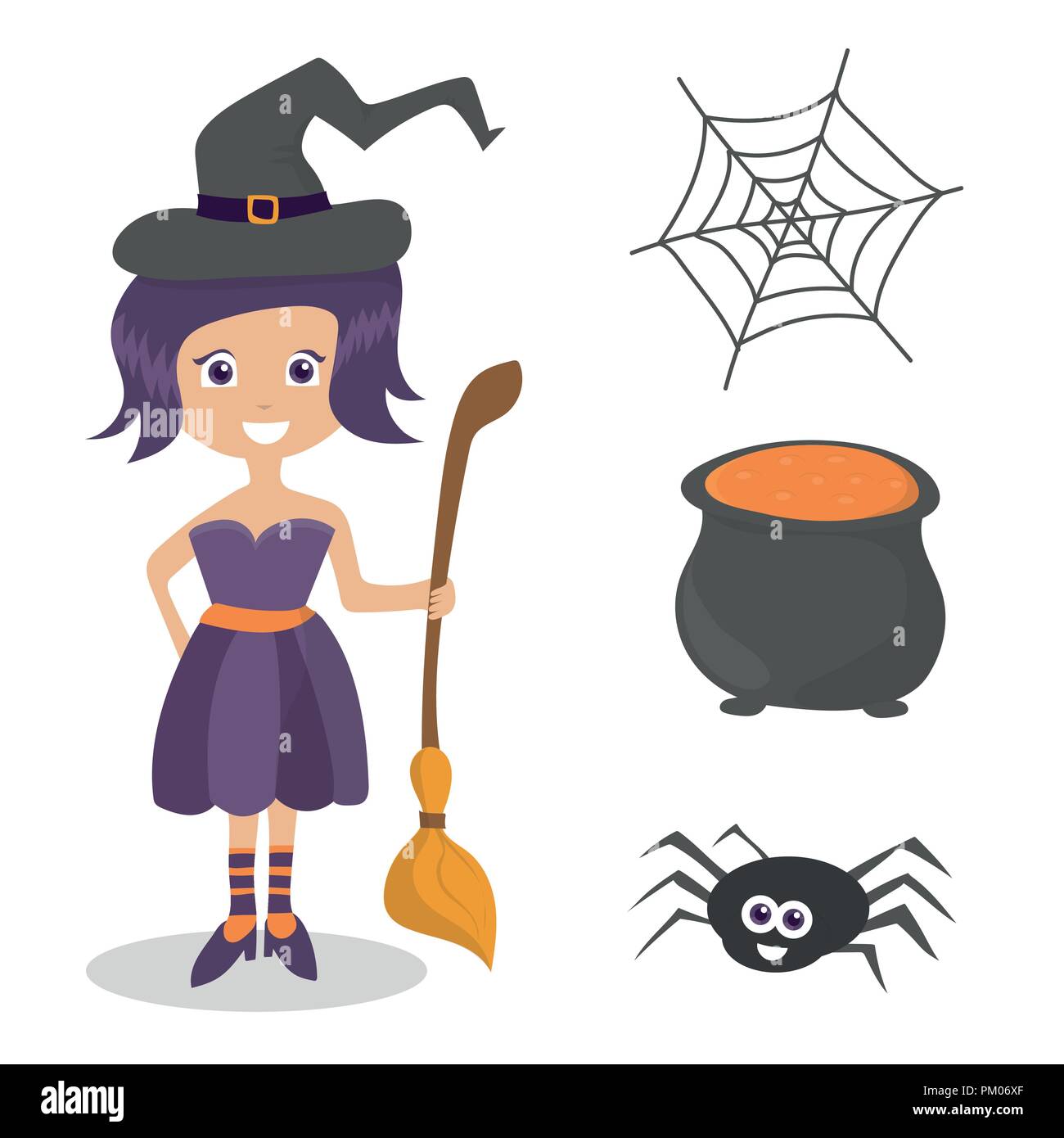 Set of cute vector Halloween elements, objects and icons for your design Stock Vector
