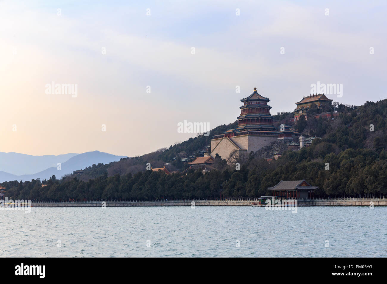 Tower of Buddhist Fragrances in the hills at the Summer Palace, Beijing, China. Stock Photo