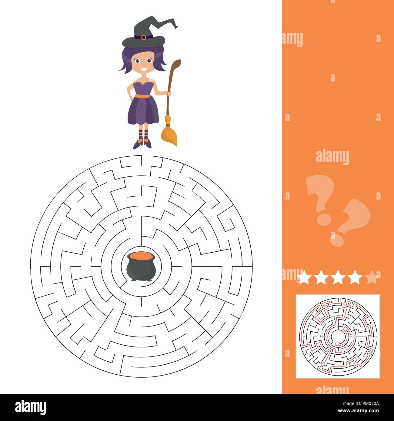 Maze game for kids with witch