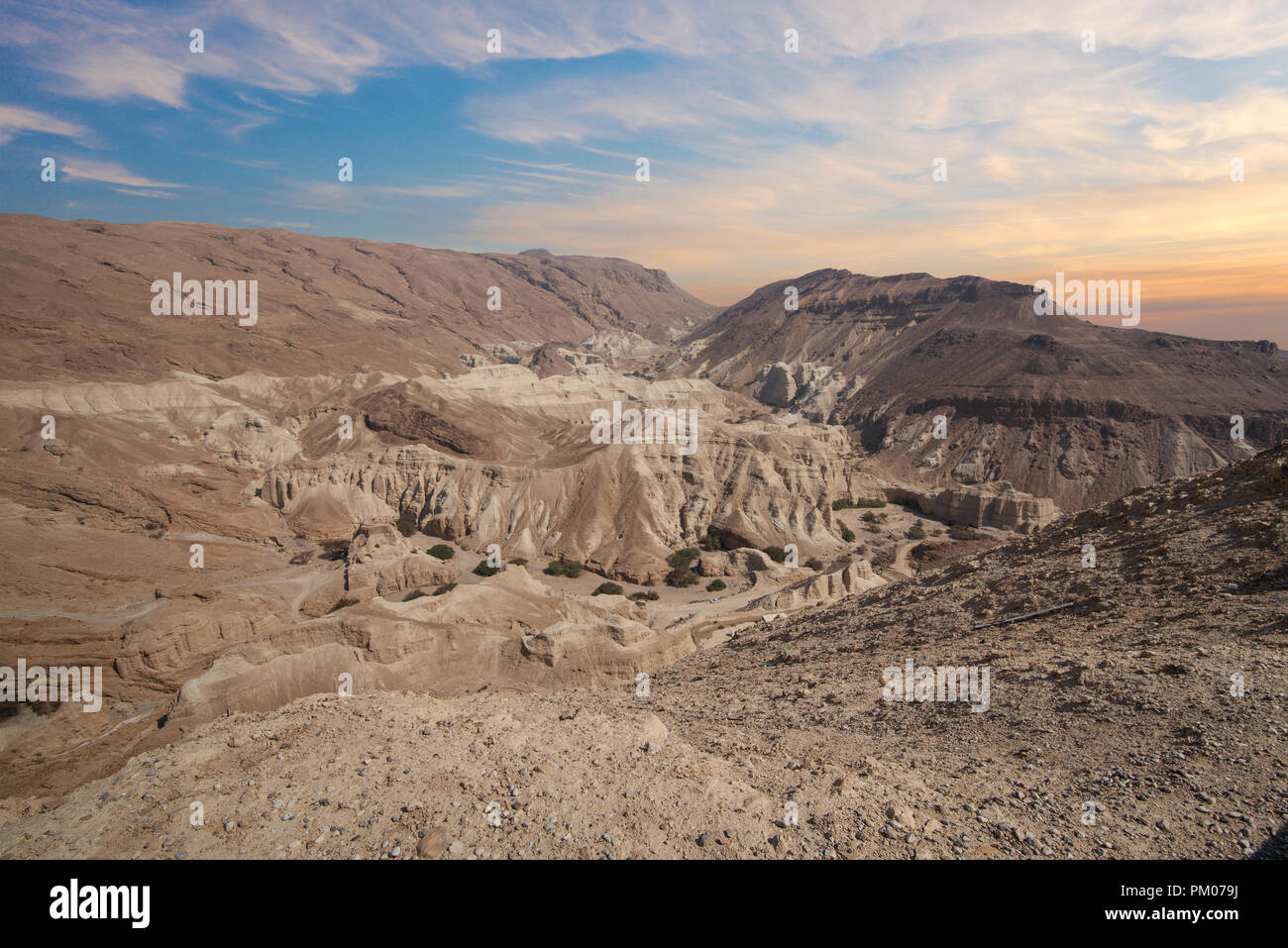 Amazing landscape of the Israelian desert on the way to the Dead Sea Stock Photo