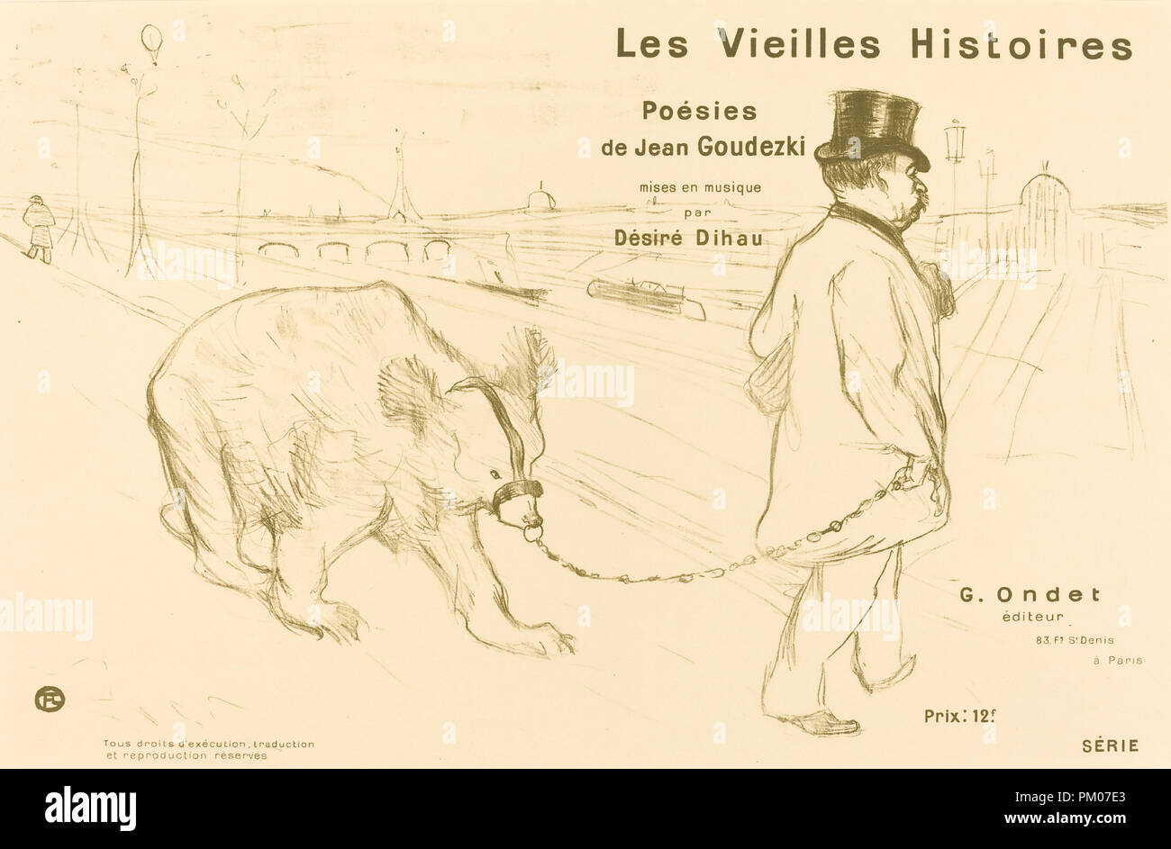 Les Vielles Histoires (cover/frontispiece). Dated: 1893. Medium: lithograph in olive green [trial proof?]. Museum: National Gallery of Art, Washington DC. Author: Henri de Toulouse-Lautrec. Stock Photo