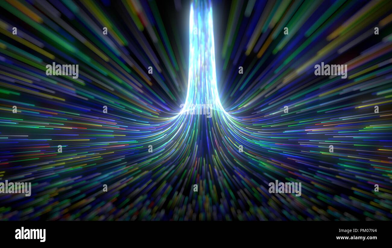 flowing particles swarm with glowing trails. 3d illustration. Stock Photo