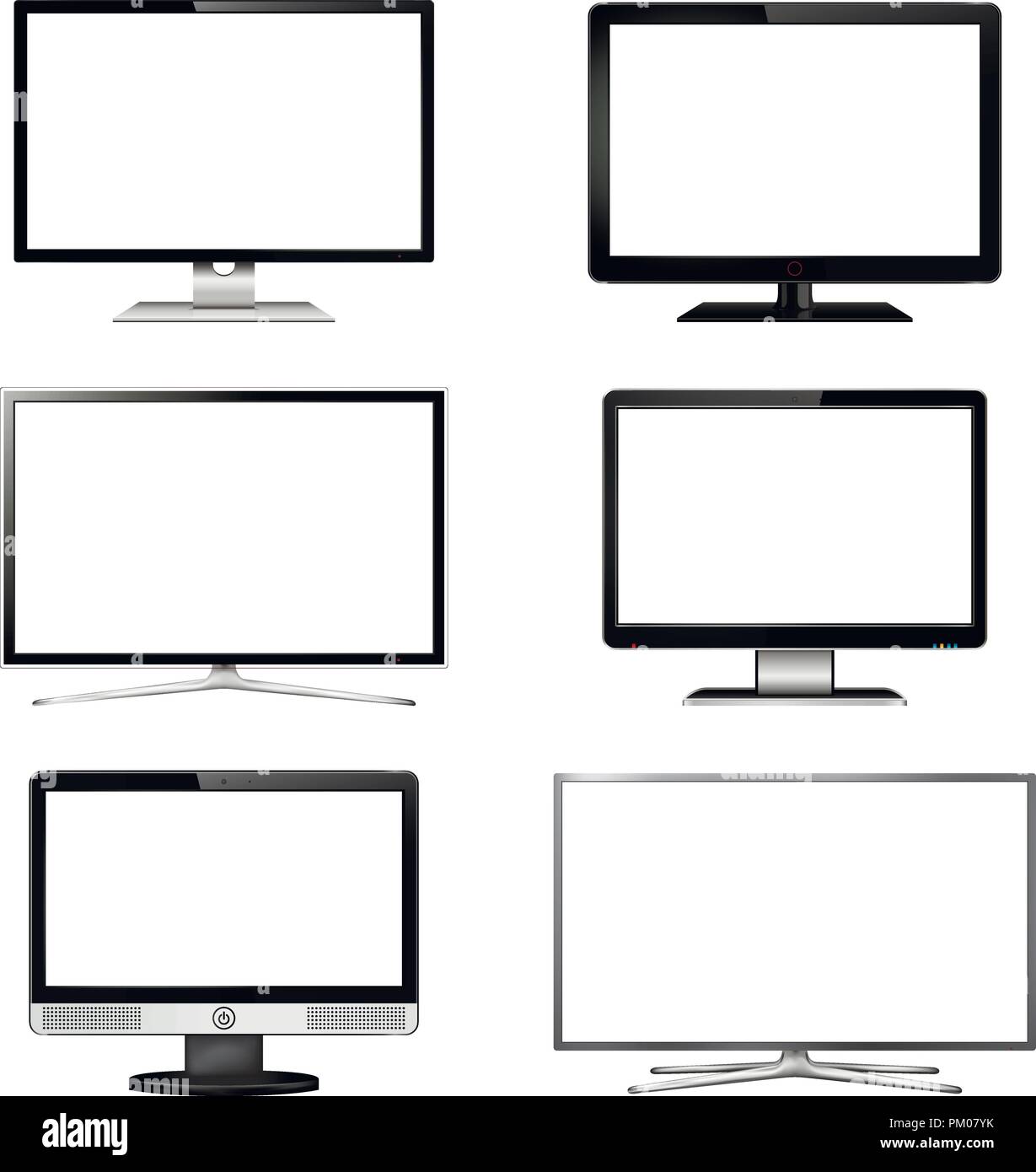 Set of TV screen and computer display monitor vector illustration Stock Vector