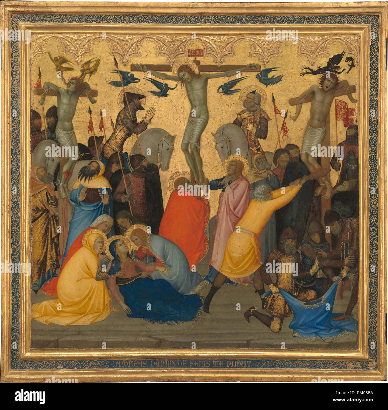 Scenes from the Passion of Christ: The Crucifixion [middle panel]. Dated: 1380s. Dimensions: painted surface: 46.9 × 49 cm (18 7/16 × 19 5/16 in.)  overall: 56.9 × 57.9 × 3.4 cm (22 3/8 × 22 13/16 × 1 5/16 in.). Medium: tempera on panel. Museum: National Gallery of Art, Washington DC. Author: ANDREA VANNI. Stock Photo