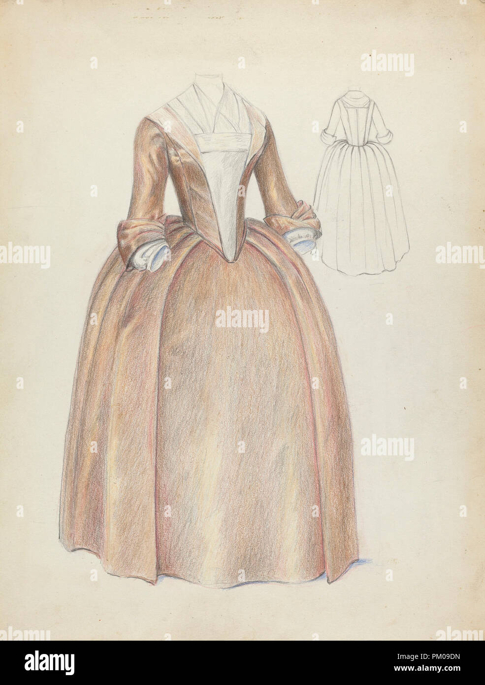 Woman's Dress. Dated: c. 1940. Dimensions: overall: 30.8 x 23.3 cm (12 1/8 x 9 3/16 in.). Medium: colored pencil and graphite on paper. Museum: National Gallery of Art, Washington DC. Author: Jessie M. Benge. Stock Photo