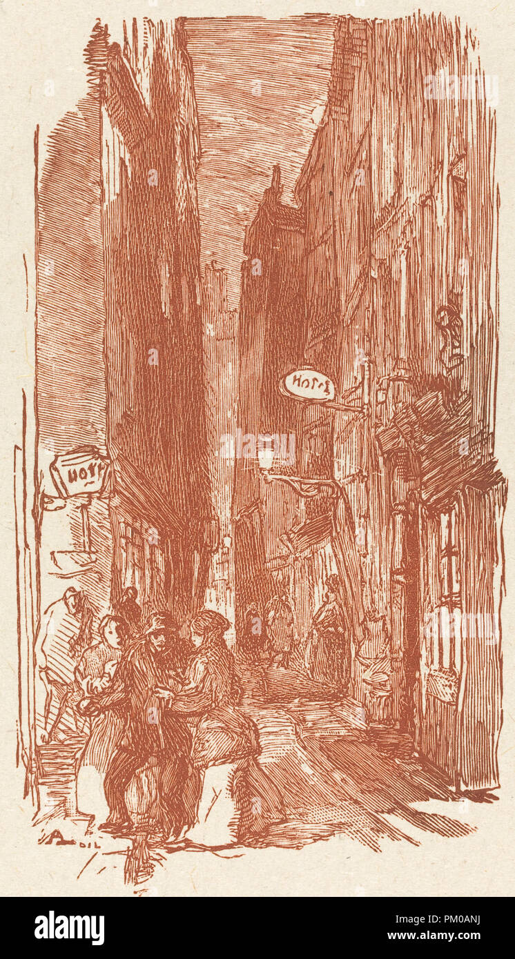 Rue Saint-Severin. Dated: published 1901. Medium: wood engraving printed in sanguine. Museum: National Gallery of Art, Washington DC. Author: Auguste Lepere. Stock Photo