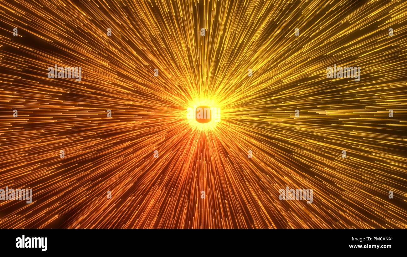 flowing particles swarm with glowing trails. 3d illustration. Stock Photo