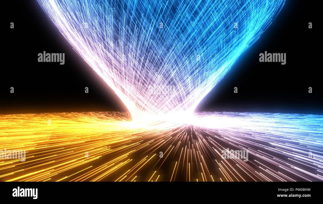 flowing particles swarm with glowing trails. 3d illustration. Stock Photo