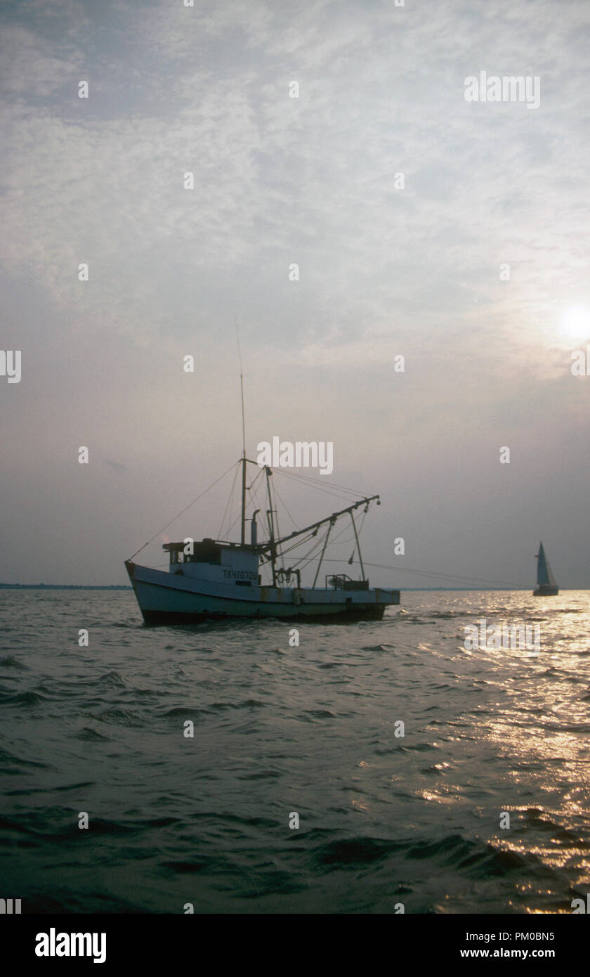 Working shrimp boat on the Gulf Coast of the United States catching fresh wild shrimp and oysters. Stock Photo