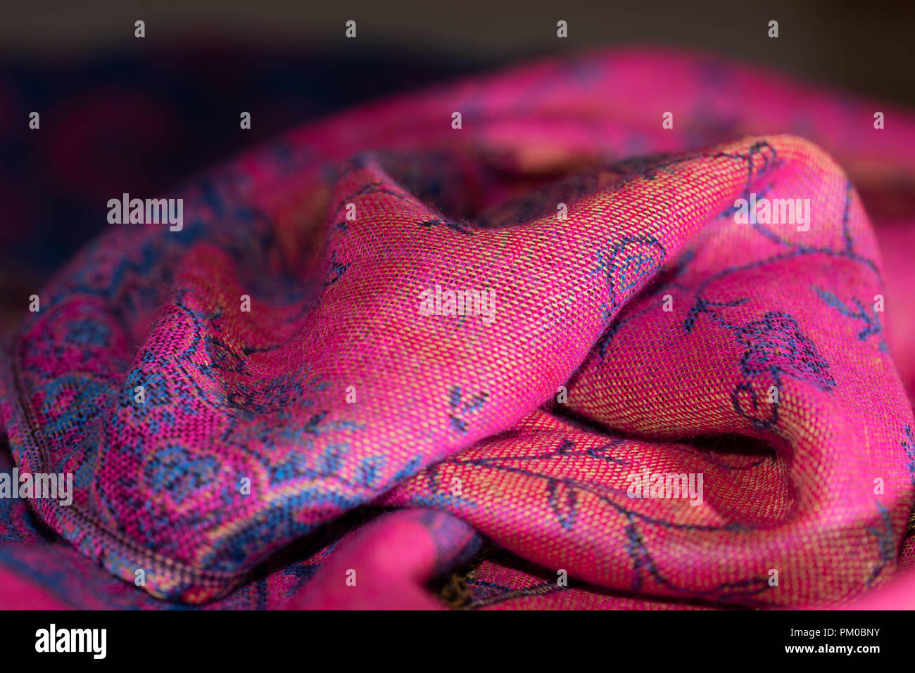 Pink and purple original cashmere fabric laying Stock Photo