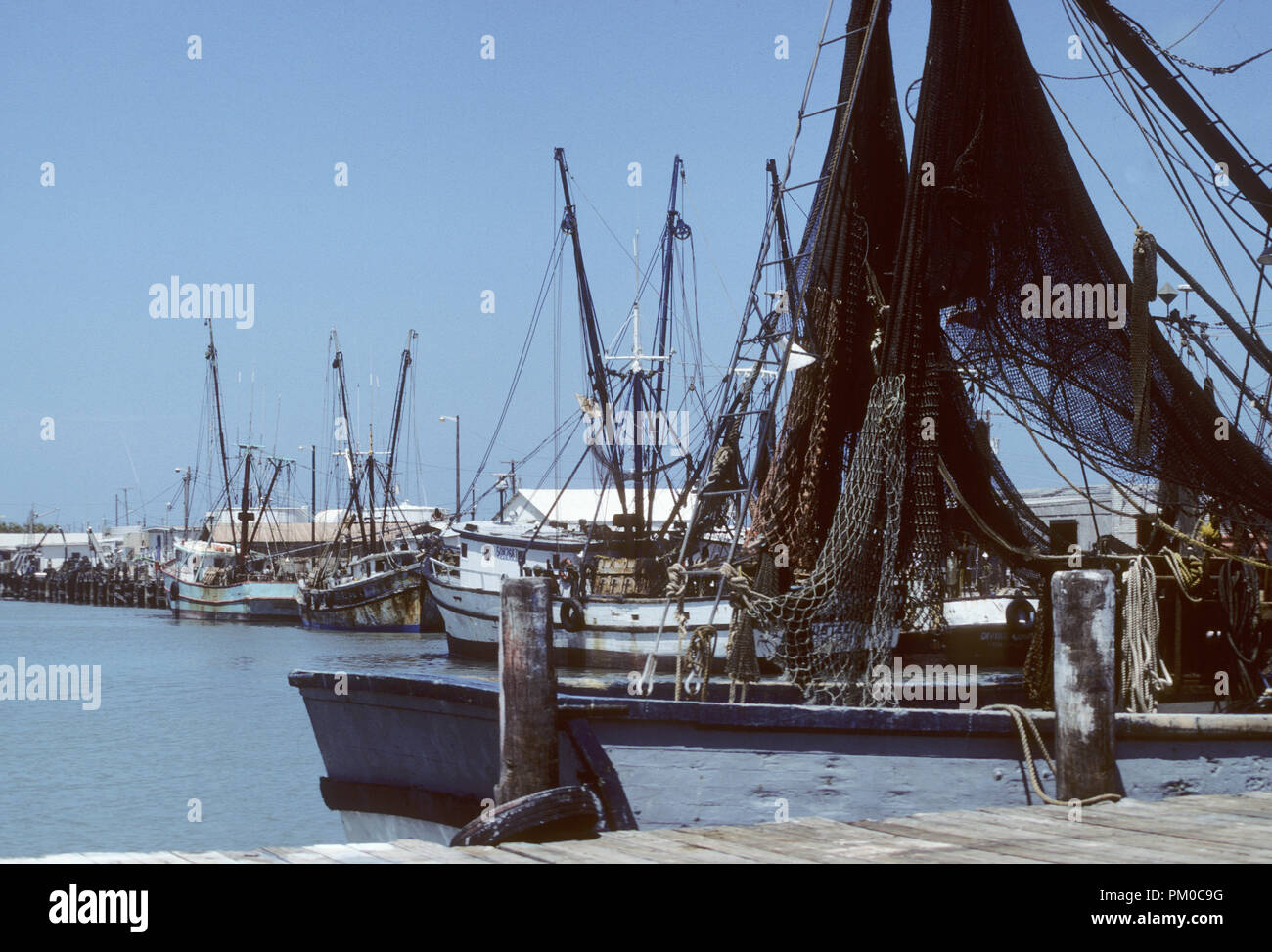 Working shrimp boat on the Gulf Coast of the United States catching fresh wild shrimp and