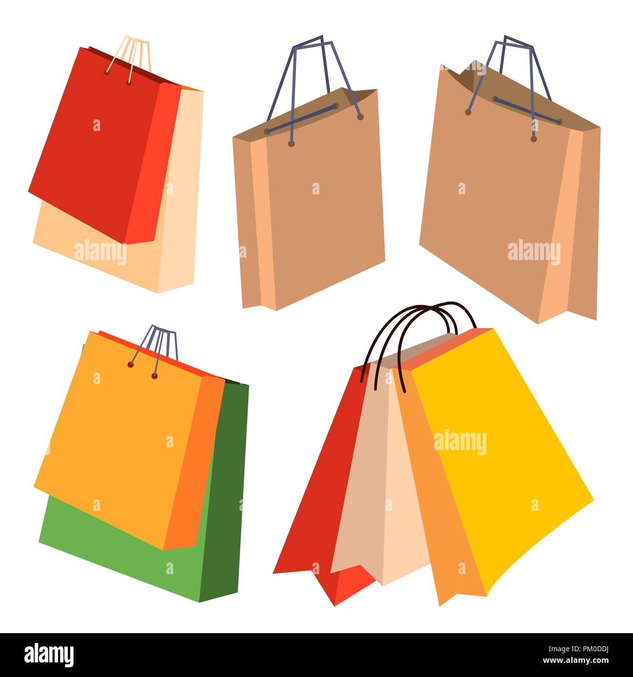 Paper Shopping Bags Set Vector. With Handles. Isolated Cartoon Illustration  Stock Vector Image & Art - Alamy