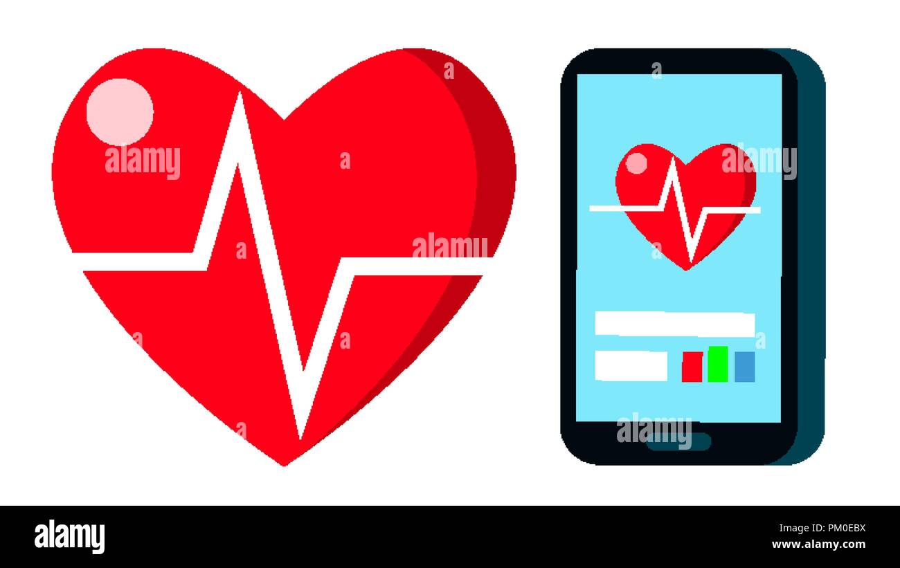 Heart Beat Rate Vector. Pulse, Cardiogram Heart Sign Chart On Mobile Scren. Heartbeat Fitness Application. Isolated Cartoon Illustration Vector Image & Art - Alamy